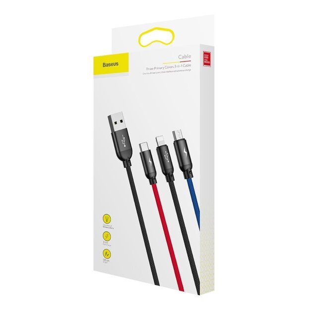 Baseus Three Primary Colors 3in1 USB-A - micro USB / Lightning / USB-C 3.5A cable 1.2 m - black 7