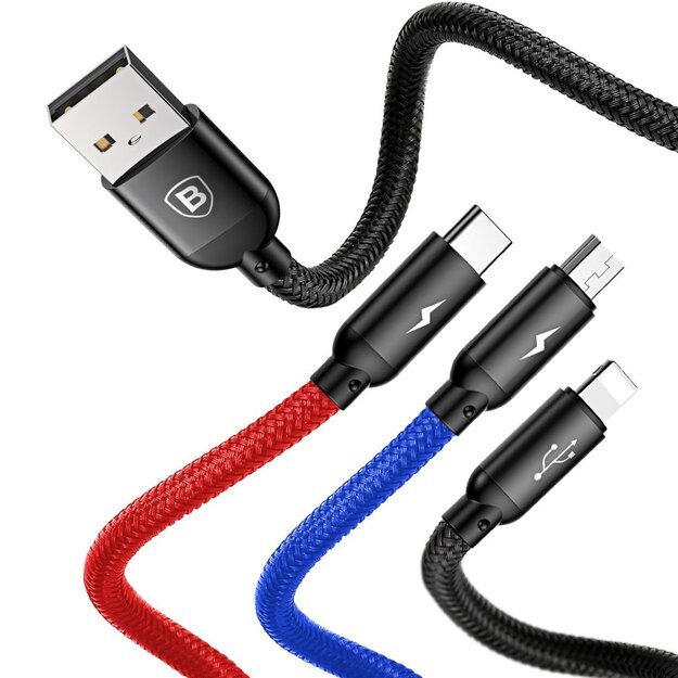 Baseus Three Primary Colors 3in1 USB-A - micro USB / Lightning / USB-C 3.5A cable 1.2 m - black 12