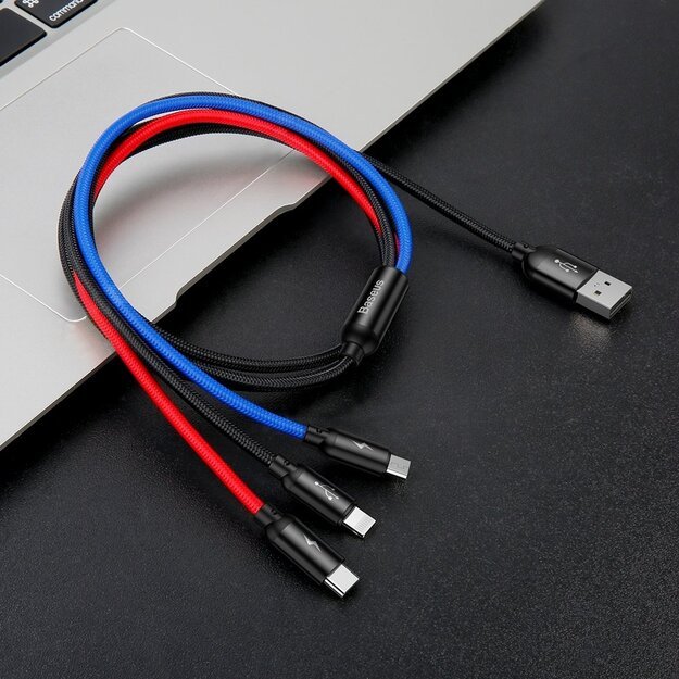 Baseus Three Primary Colors 3in1 USB-A - micro USB / Lightning / USB-C 3.5A cable 1.2 m - black 8