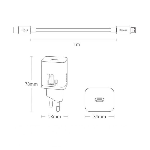 Baseus Super Si 1C fast charger USB Type C 20W Power Delivery + USB Type C - Lightning cable 1m black (TZCCSUP-B01) 17