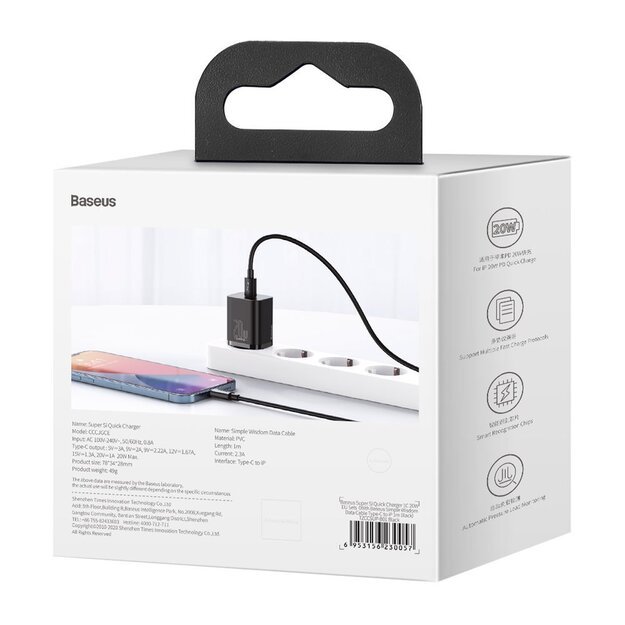 Baseus Super Si 1C fast charger USB Type C 20W Power Delivery + USB Type C - Lightning cable 1m black (TZCCSUP-B01) 6