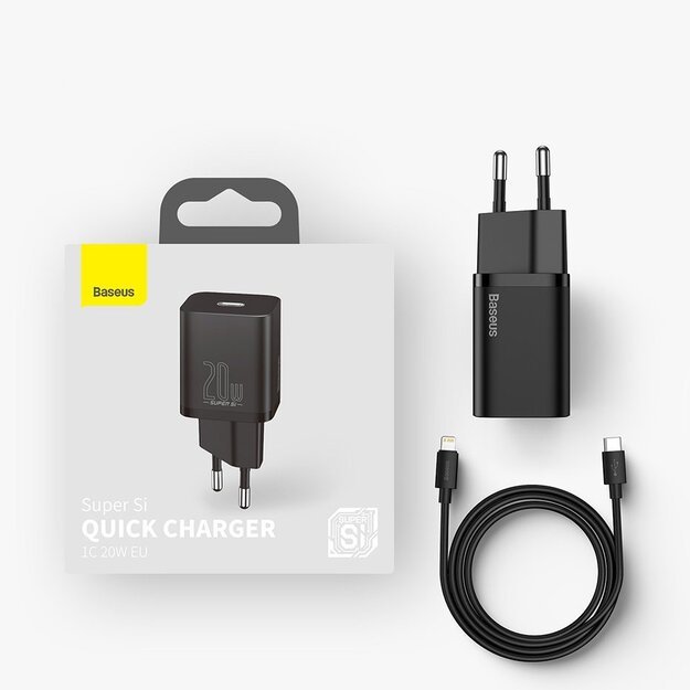 Baseus Super Si 1C fast charger USB Type C 20W Power Delivery + USB Type C - Lightning cable 1m black (TZCCSUP-B01) 1