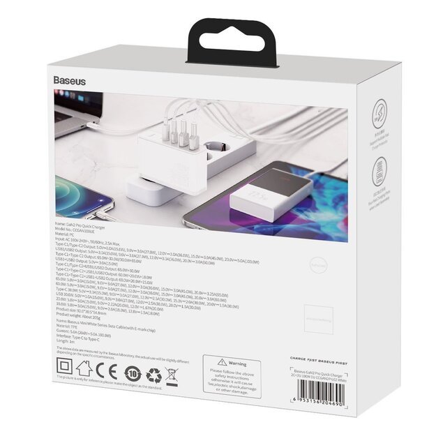 Baseus GaN2 Pro fast charger 100W USB / USB Type C Quick Charge 4+ Power Delivery white (CCGAN2P-L02) 7