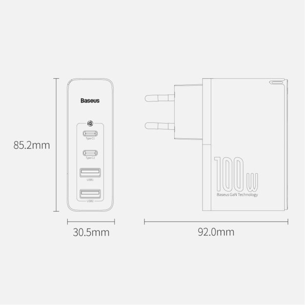 Baseus GaN2 Pro fast charger 100W USB / USB Type C Quick Charge 4+ Power Delivery white (CCGAN2P-L02) 12