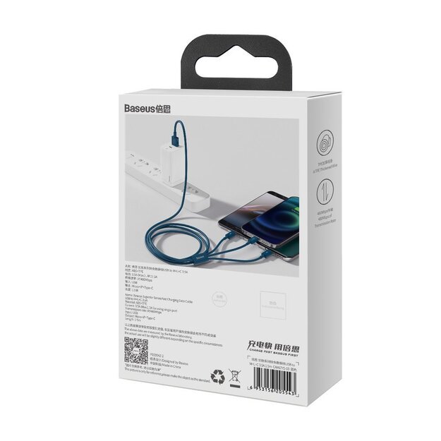 Baseus Superior 3in1 USB cable - Lightning / USB Type C / micro USB 3.5 A 1.5 m blue (CAMLTYS-03) 7