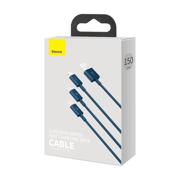 Baseus Superior 3in1 USB cable - Lightning / USB Type C / micro USB 3.5 A 1.5 m blue (CAMLTYS-03) 6