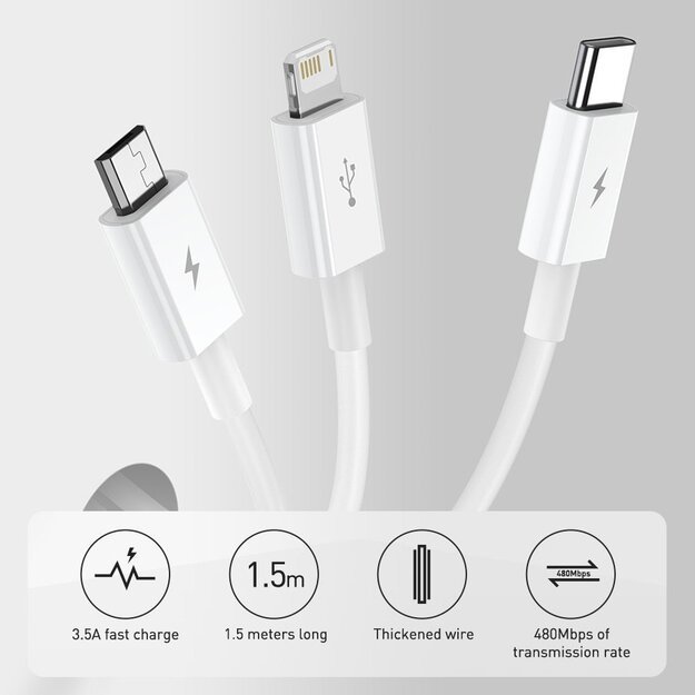 Baseus Superior 3in1 USB cable - Lightning / USB Type C / micro USB 3.5 A 1.5 m blue (CAMLTYS-03) 12