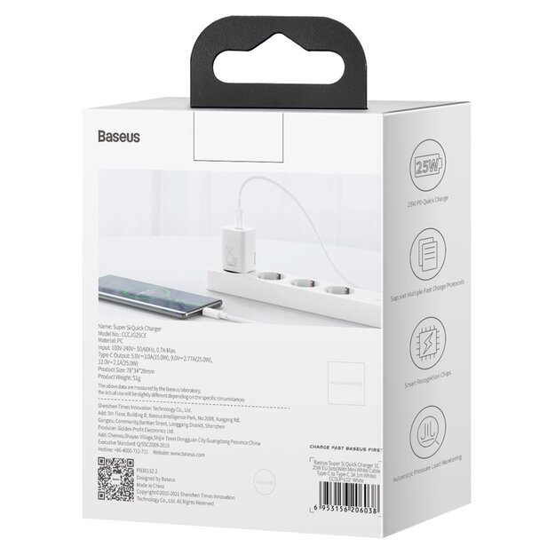 Baseus Super Si 1C fast wall charger USB Type C 25W Power Delivery Quick Charge white (CCSP020102) 7