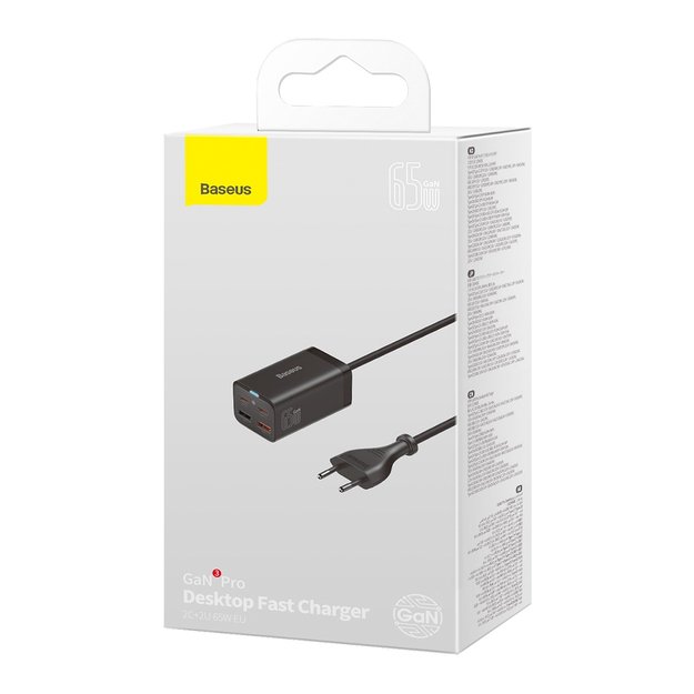 Baseus GaN3 Pro fast charger GaN 2 x USB Type C / 2 x USB 65W PD, QC4.0+, AFC, PPS + cable USB Type C - USB Type C 1m black (CCGP040101) 9