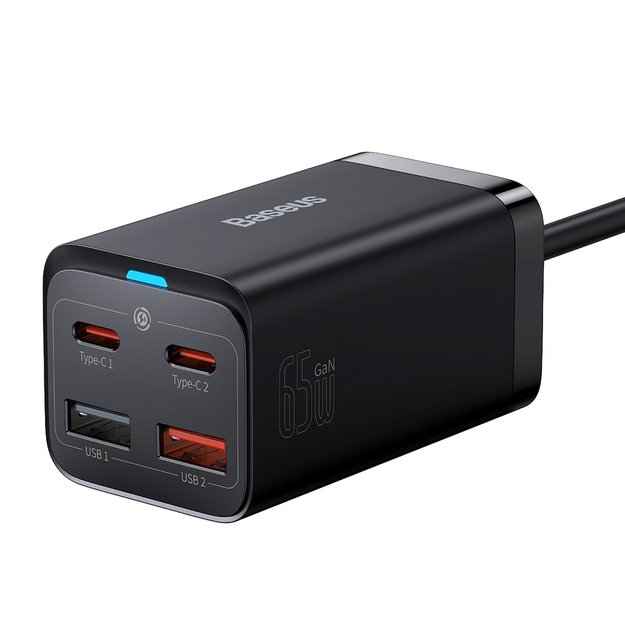Baseus GaN3 Pro fast charger GaN 2 x USB Type C / 2 x USB 65W PD, QC4.0+, AFC, PPS + cable USB Type C - USB Type C 1m black (CCGP040101) 1
