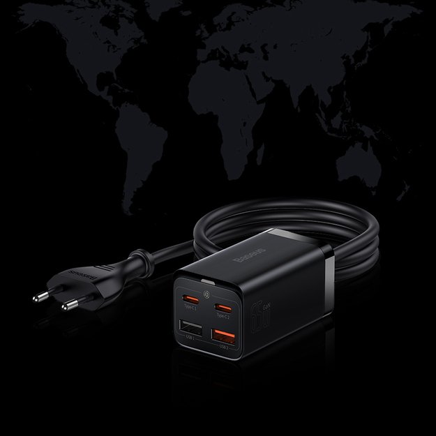 Baseus GaN3 Pro fast charger GaN 2 x USB Type C / 2 x USB 65W PD, QC4.0+, AFC, PPS + cable USB Type C - USB Type C 1m black (CCGP040101) 19