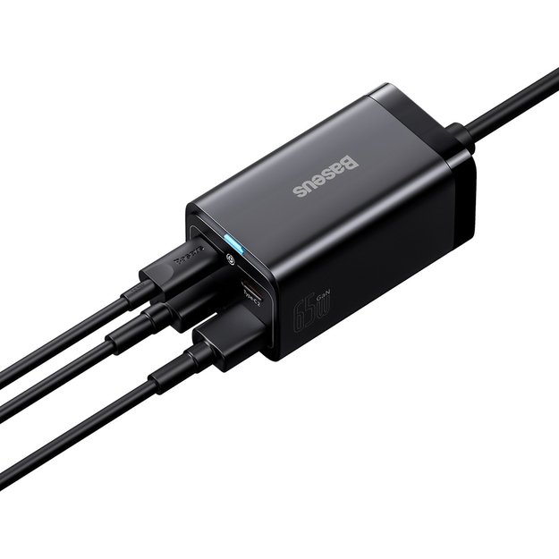 Baseus GaN3 Pro fast charger GaN 2 x USB Type C / 2 x USB 65W PD, QC4.0+, AFC, PPS + cable USB Type C - USB Type C 1m black (CCGP040101) 3
