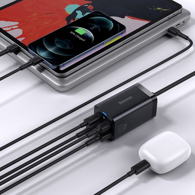 Baseus GaN3 Pro fast charger GaN 2 x USB Type C / 2 x USB 65W PD, QC4.0+, AFC, PPS + cable USB Type C - USB Type C 1m black (CCGP040101) 12