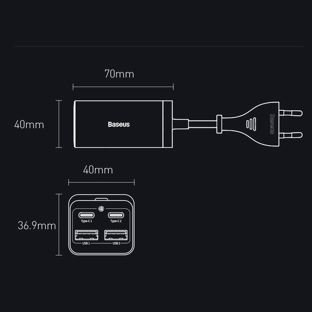 Baseus GaN3 Pro fast charger GaN 2 x USB Type C / 2 x USB 65W PD, QC4.0+, AFC, PPS + cable USB Type C - USB Type C 1m black (CCGP040101) 20