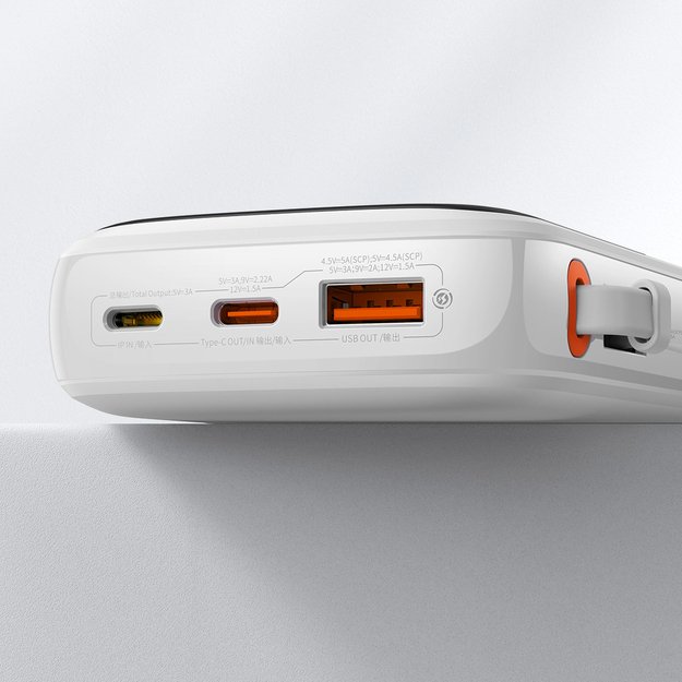 Baseus Qpow power bank 10000mAh built-in USB Type-C cable 22.5W Quick Charge SCP AFC FCP white (PPQD020102) 9