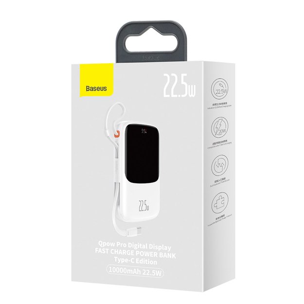 Baseus Qpow power bank 10000mAh built-in USB Type-C cable 22.5W Quick Charge SCP AFC FCP white (PPQD020102) 4
