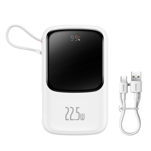 Baseus Qpow power bank 10000mAh built-in USB Type-C cable 22.5W Quick Charge SCP AFC FCP white (PPQD020102) 12