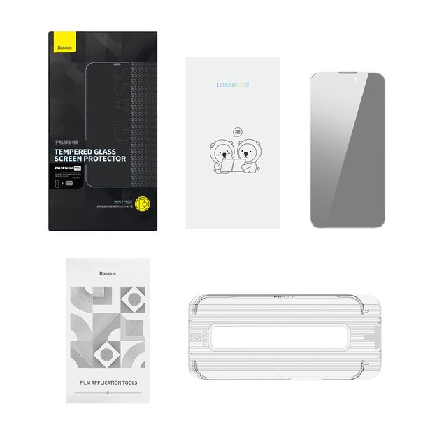 Baseus Privacy Tempered Glass for iPhone 14 Pro Full Screen 0.3mm Privacy Filter Anti Spy + Mounting Frame 6