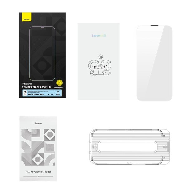 Baseus Full Screen Tempered Glass for iPhone 14 Pro Max with Speaker Cover 0.4mm + Mounting Kit 10