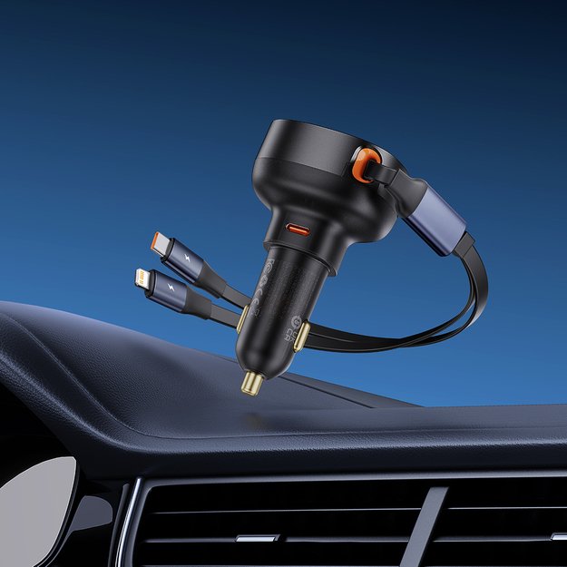Baseus Enjoyment USB-C car charger with USB-C / Lightning 60W cable - black 10