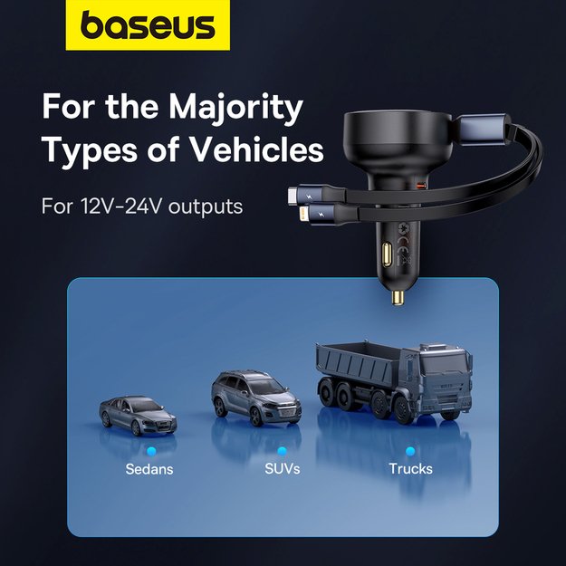 Baseus Enjoyment USB-C car charger with USB-C / Lightning 60W cable - black 16