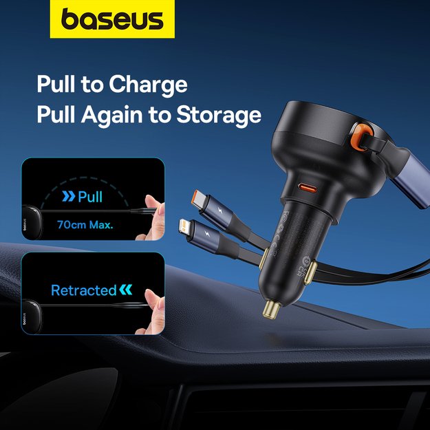 Baseus Enjoyment USB-C car charger with USB-C / Lightning 60W cable - black 12