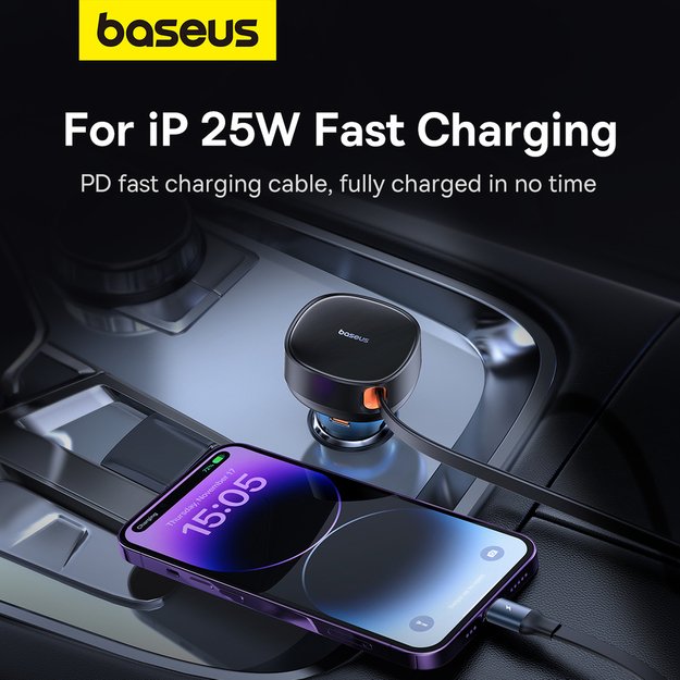 Baseus Enjoyment USB-C car charger with USB-C / Lightning 60W cable - black 14