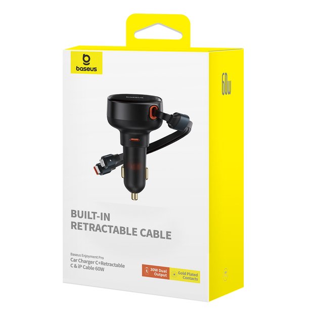 Baseus Enjoyment USB-C car charger with USB-C / Lightning 60W cable - black 4