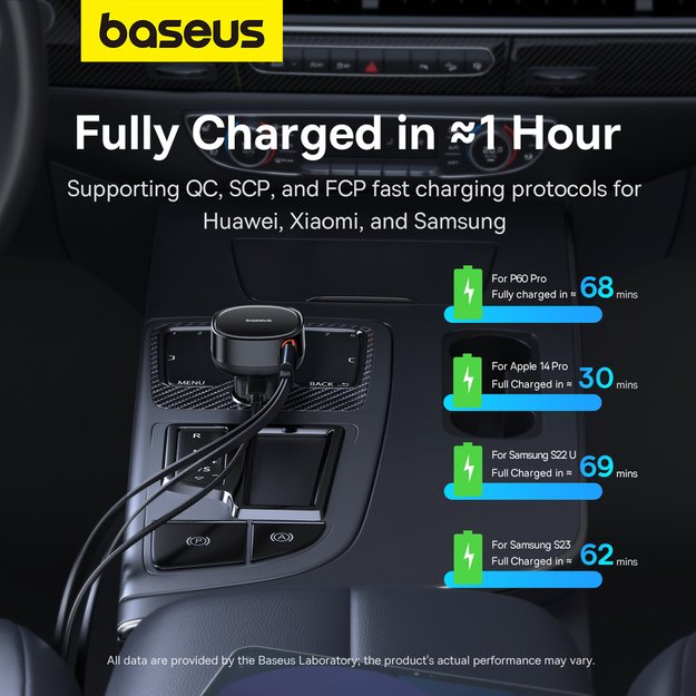 Baseus Enjoyment USB-C car charger with USB-C / Lightning 60W cable - black 15