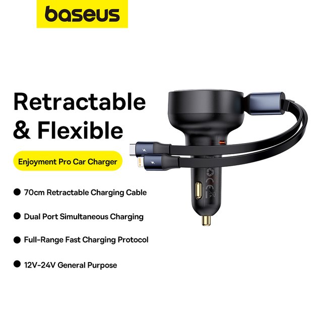 Baseus Enjoyment USB-C car charger with USB-C / Lightning 60W cable - black 11