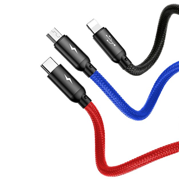Baseus Three Primary Colors 3in1 USB-A - micro USB / Lightning / USB-C 3.5A cable 0.3 m - black 5
