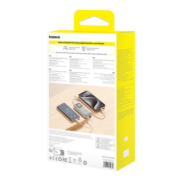Baseus Free2Pull 10000mAh 30W powerbank with USB-C port and retractable USB-C cable - gray 4