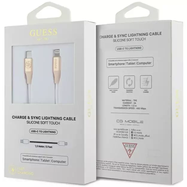 Guess Ebossed Logo USB-C / Lightning cable 1.5m fast charging - gold 1