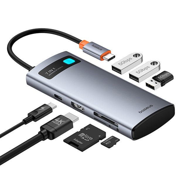 Baseus Metal Gleam 7in1 HDMI 4K 60Hz USB-C Hub / 3x USB 3.0 / USB-C PD / SD / microSD - Gray 5