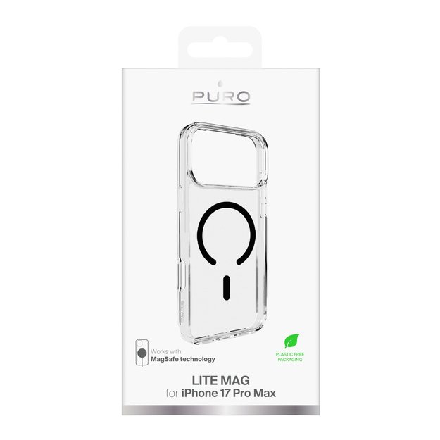 Puro Lite Mag TPU+PC Case Compatible with MagSafe for iPhone 17 Pro Max - Transparent with Black Ring 2