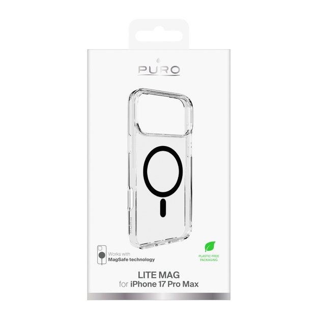 Puro Lite Mag TPU+PC Case Compatible with MagSafe for iPhone 17 Pro Max - Transparent with Black Ring 1