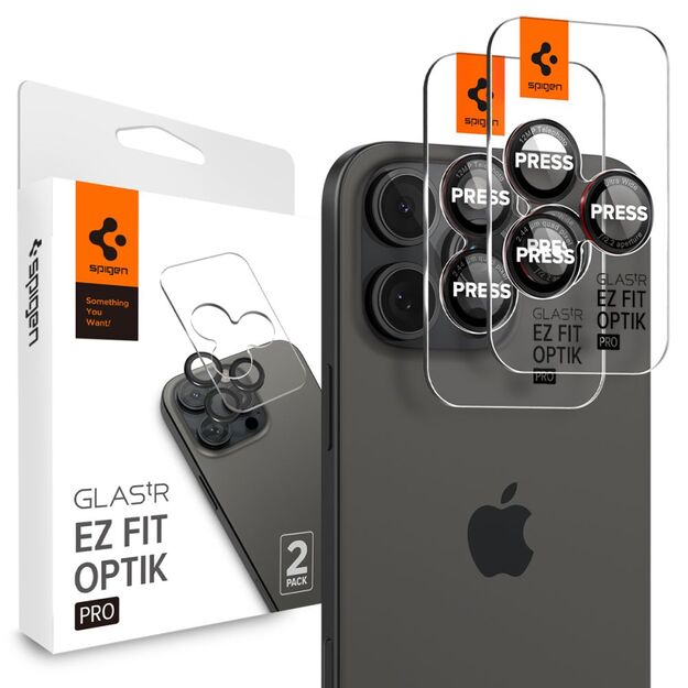 Spigen Optik Pro L-Series Glas.tR EZ Fit Tempered Glass for iPhone 14 Pro / Pro Max / 15 Pro / Pro Max / 16 Pro / 16 Pro Max / 17 Pro / 17 Pro Max - Black with Red Edge