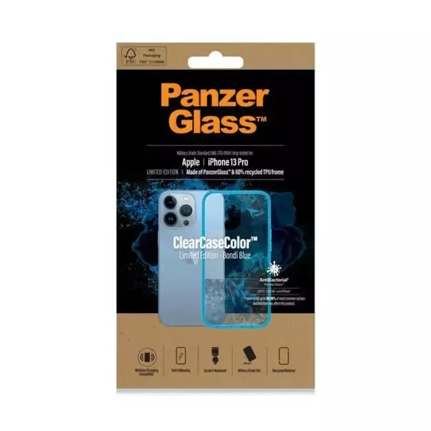 PanzerGlass ClearCase Antibacterial Military Grade Certified Case for iPhone 13 Pro - Transparent Blue 10