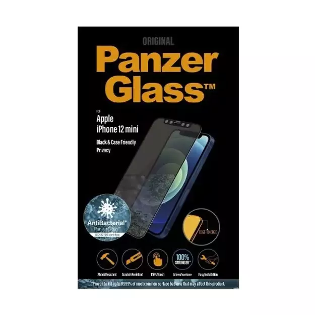 PanzerGlass E2E Super+ Microfracture antibacterial tempered glass for iPhone 12 mini - with black frame 2