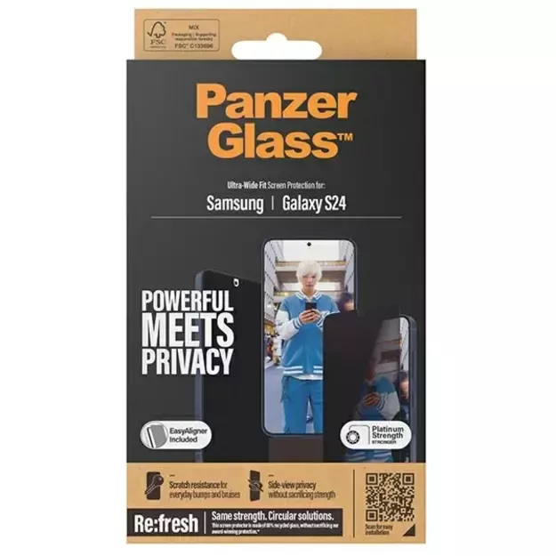PanzerGlass Ultra-Wide Fit Privacy Tempered Glass with Positioner for Samsung Galaxy S24 3
