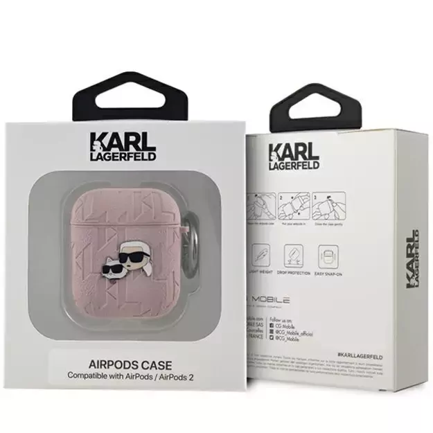 Karl Lagerfeld Monogram Karl &amp  Choupette Head case for AirPods 1 / 2 - pink 4