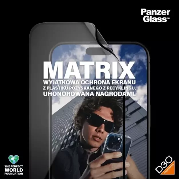 PanzerGlass Matrix Ultra-Wide-Fit hybrid glass for iPhone 15 Pro Max with positioner 2