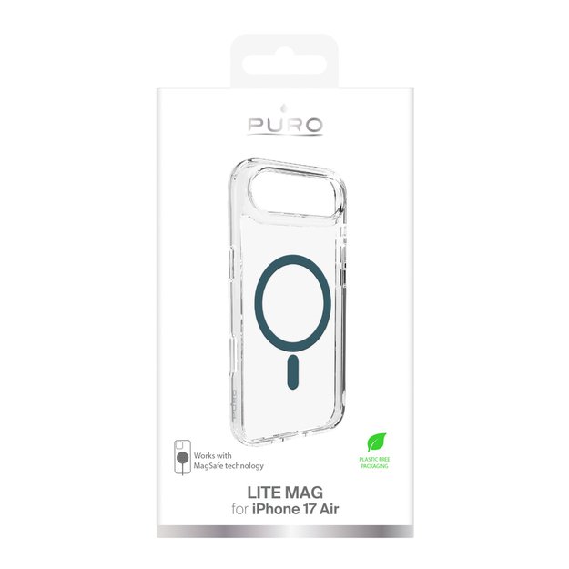 Puro Lite Mag TPU+PC Case Compatible with MagSafe for iPhone 17 Air - Transparent with Turquoise Ring 1