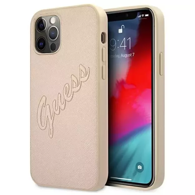 Guess GUHCP12LRSAVSLG iPhone 12 Pro Max 6.7&quot  gold/gold hardcase Saffiano Vintage Script