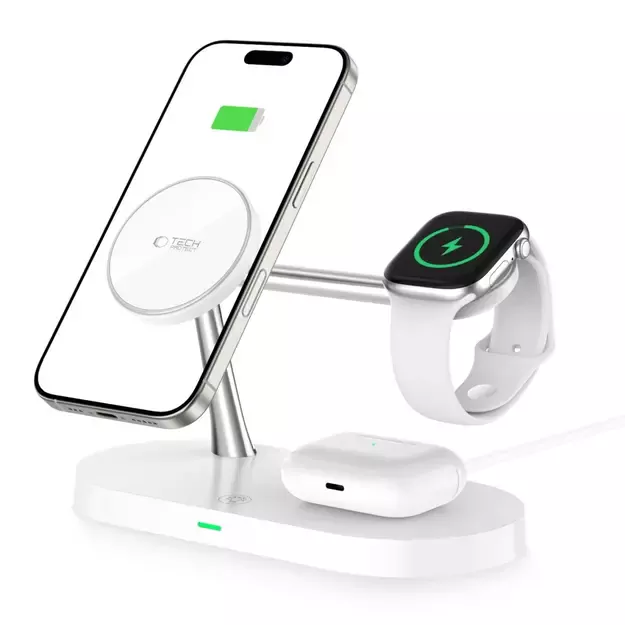 Tech-Protect A12 3in1 MagSafe Inductive Charger for Smartphone/Headphones/Smartwatch - White 1