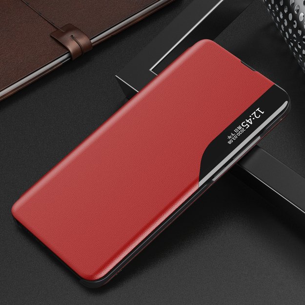 Eco Leather View Case elegant bookcase type case with kickstand for Samsung Galaxy A22 4G red 1