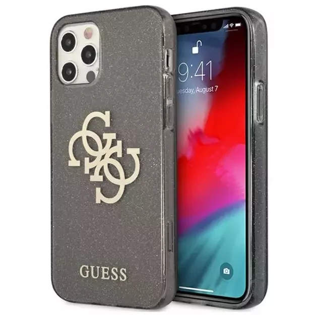Guess GUHCP12LPCUGL4GBK iPhone 12 Pro Max 6.7&quot  black/black hard case Glitter 4G Big Logo