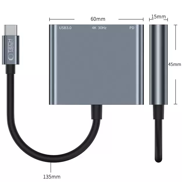 HUB Tech-Protect V1 3in1 USB-C - USB-A 3.0 / USB-C PD 100W / HDMI 4K 30Hz - gray 8