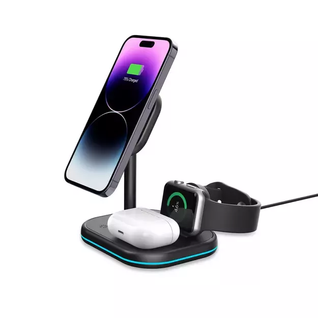 Tech-Protect QI15W-A27 3-in-1 Inductive Charger with MagSafe Stand for Smartphone / Apple Watch / AirPods - Black 1