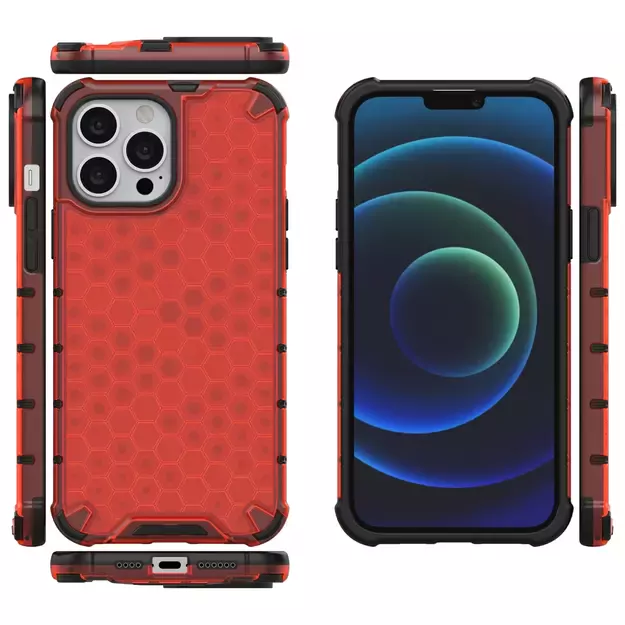 Honeycomb Case armor cover with TPU Bumper for iPhone 13 Pro Max red 1